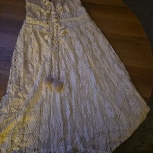 Elegant Cream High Low Lace Dress